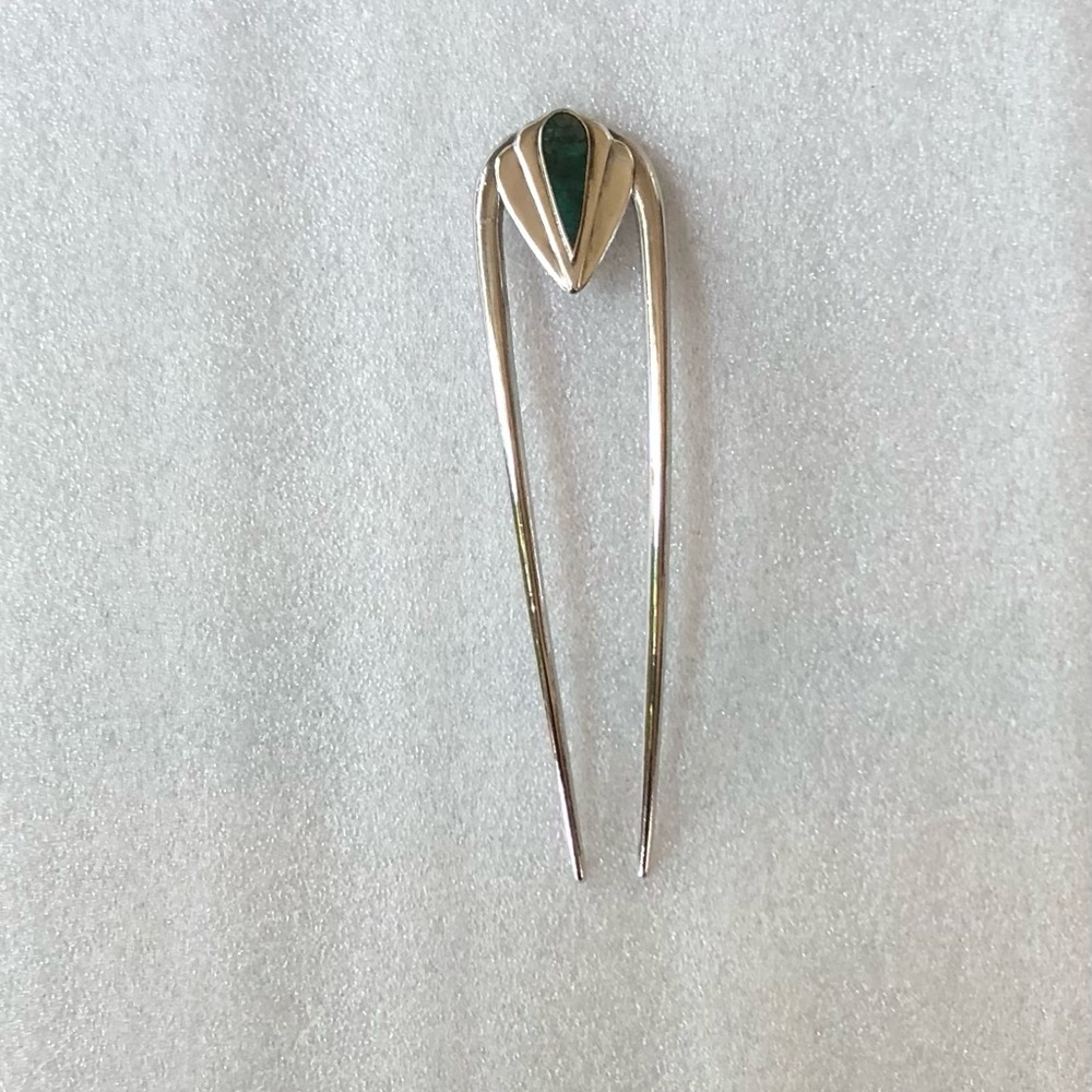 Elegant Sterling 925/Turquoise ornament on a Kit-sch 5” French U Hairpin